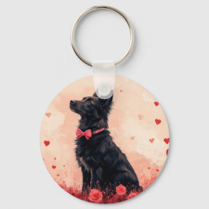 Chaveiro Kelpie Australiano com Rosas - Dia dos Namorados