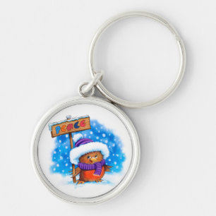 Chaveiro Key Ring Christmas Peace Robin.