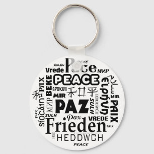 Chaveiro Key Ring com design de paz em vários idiomas