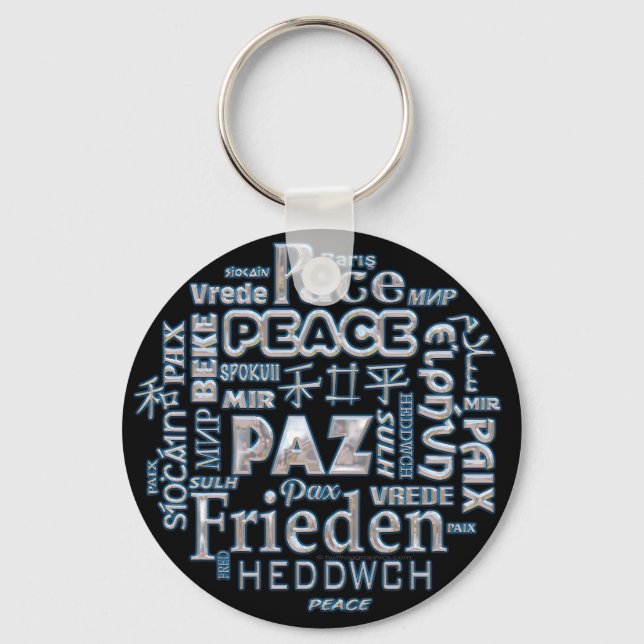Chaveiro Key Ring com design de paz em vários idiomas (Frente)