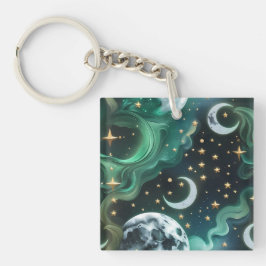 Chaveiro Keychain - Emerald Green Celestial Moon
