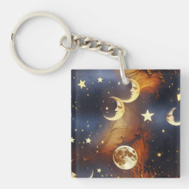Chaveiro Keychain - Fiery Orange Celestial Moon