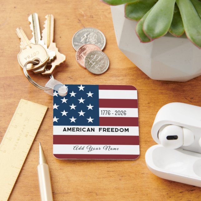 Chaveiro Keychain Patriotic US Flag Custom Text Name (Mesa)