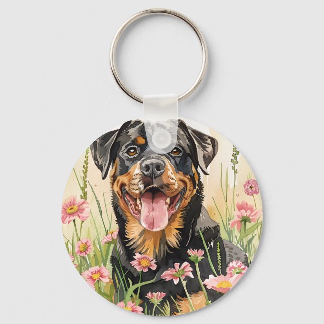 Chaveiro Keychain – Rottweiler Watercolor Keychain (Frente)