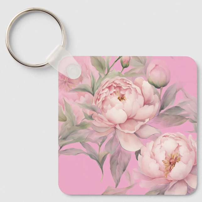 Chaveiro  Keychains Pink Peonies, Pretty Garden Flowers (Frente)