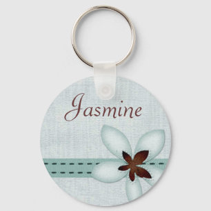 Chaveiro Keyring conhecido personalizado - fita azul e flor