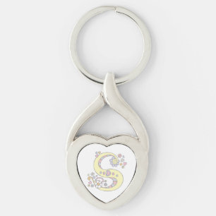 Chaveiro Keyring da letra inicial S das flores dos corações