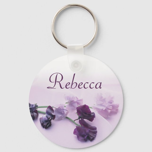 Chaveiro Keyring de nome personalizado - Flores roxas (Frente)