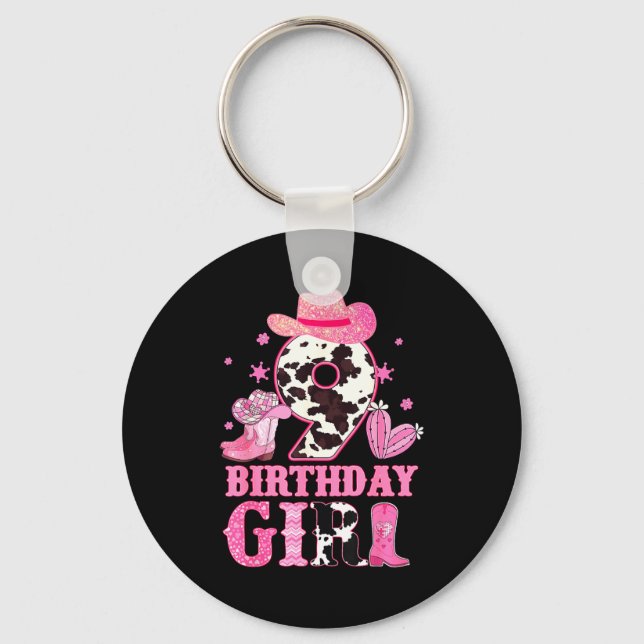 Chaveiro Kids 9th Birthday Girl Rodeo Western Cowgirl Birth (Frente)
