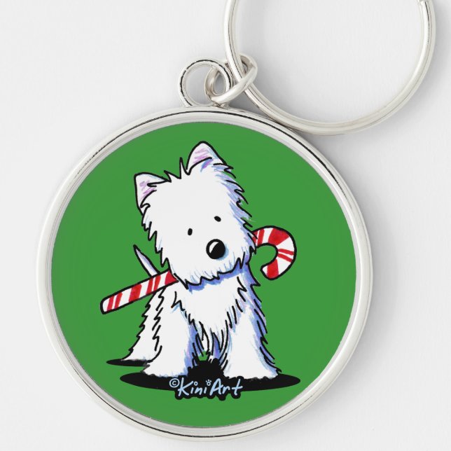 Chaveiro KiniArt Westie Candy Cane Cutie Pulseira de Chaves (Frente)