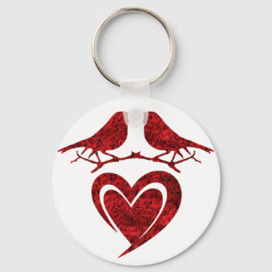 Chaveiro Kiss of Birds Keychain - Heart with Red Roses