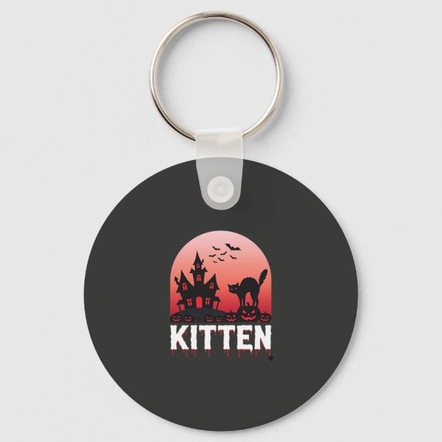 Chaveiro Kitten do Dia das Bruxas Casa Assombrada Design de (Frente)
