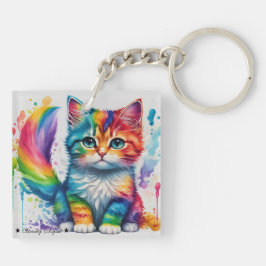 Chaveiro Kitten Painter do Arco-Íris Pingente de Acrílico