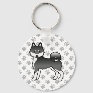 Chaveiro Klee Kai Cute Dog & Paws Do Alasca Negro E Branco