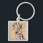 Chaveiro Klimt Giraffe | Adornada Em Flores<br><div class="desc">Esta impressão apresenta uma girafa doce enfeitada em uma coroa de flores | Por Victoria Borges</div>