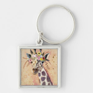 Chaveiro Klimt Giraffe Adornada Em Flores