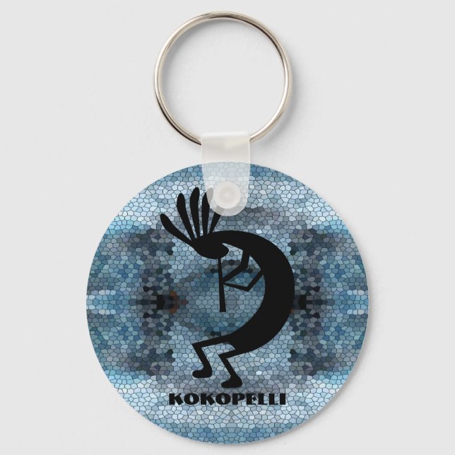 Chaveiro Kokopelli Southwest Desert Mosaico Azul (Frente)