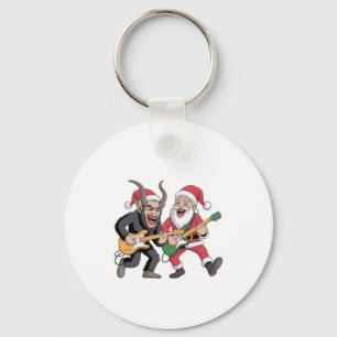 Chaveiro Krampus e Papai Noel Tocando Guitarra Elétrica de
