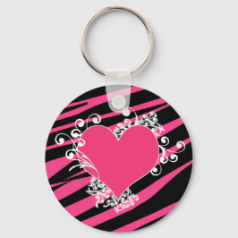 Chaveiro KRW Zebra Heart Swirls Rosa e Black Name Keyring