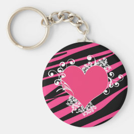 Chaveiro KRW Zebra Heart Swirls Rosa e Black Name Keyring