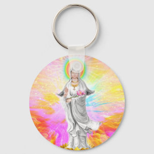 Chaveiro Kwan Yin a deusa da piedade com rosa