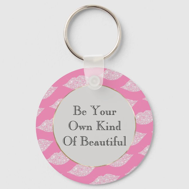 Chaveiro Lábios de Diamantes Brancos de Cinzas Rosa (Frente)