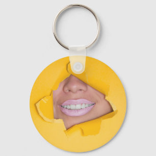 Chaveiro Lábios de rosto sorri amarelo