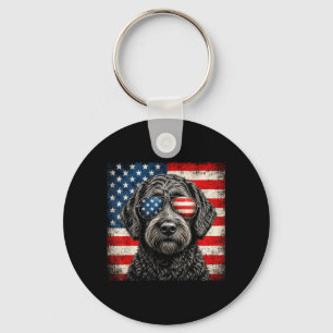 Chaveiro Labradoodle 4 de Julho Cachorro com Bandeira Ameri