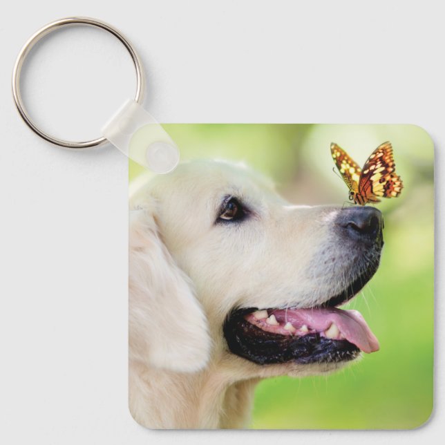 Chaveiro Labrador E Travesseiro decorativo De Borboleta (Frente)