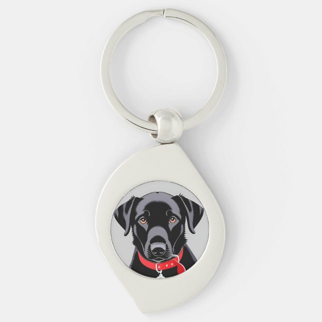 Chaveiro Labrador preto com coleira vermelha (Frente)