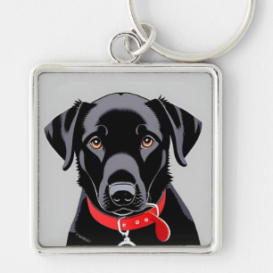 Chaveiro Labrador preto com coleira vermelha