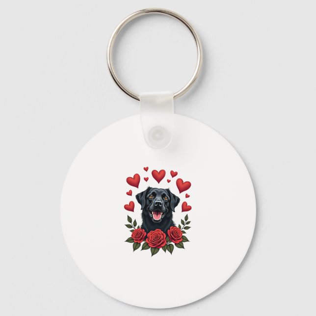 Chaveiro Labrador Retriever com Corações de Rosas Vermelhas (Frente)