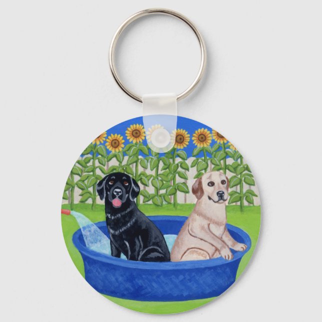 Chaveiro Labradores do Partido da Piscina Engraçado (Frente)
