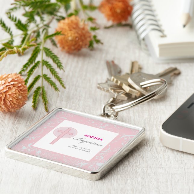 Chaveiro Lace Girl Baptism Rosa (Lateral)