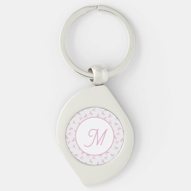 Chaveiro Laço de água-forte rosa Coquette Frilly Monogramad (Frente)