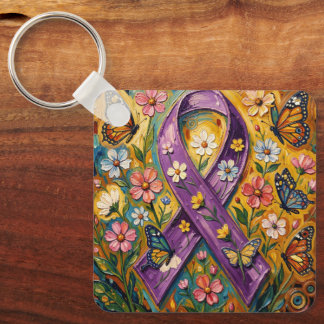 Chaveiro Laço de Conscientização Roxo Fibro