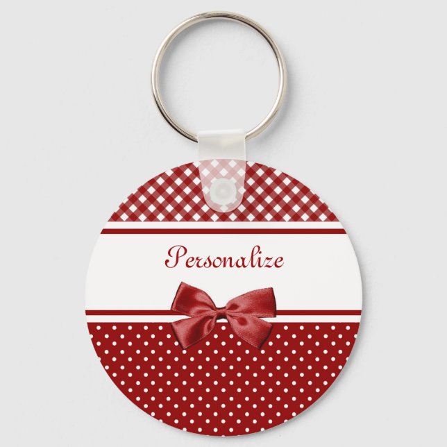 Chaveiro Laço de Gingham Vermelho Nome (Frente)