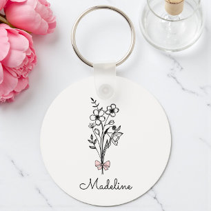 Chaveiro Laço Rosa Floral Personalizado Para Damas de Honra
