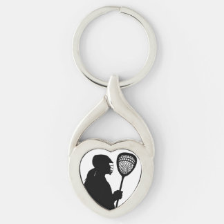 Chaveiro Lacrosse Goalie Silhouette Heart Keychain