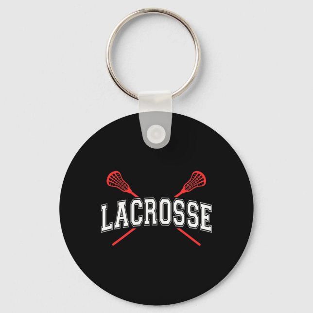 Chaveiro Lacrosse Red Crossed Sticks para jovens ou adultos (Frente)