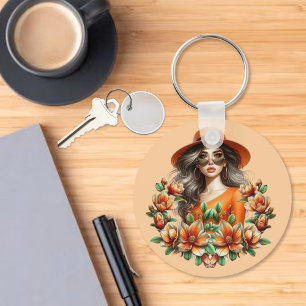 Chaveiro Lady in Orange Derby Hat - Orange Floral