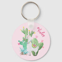 Lama branca e Cactus w Flores - Pastel rosa