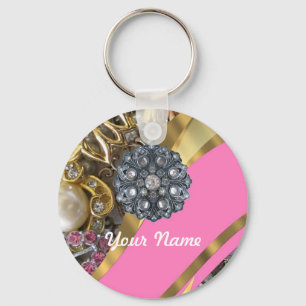 Chaveiro Lâmina rosa e dourada