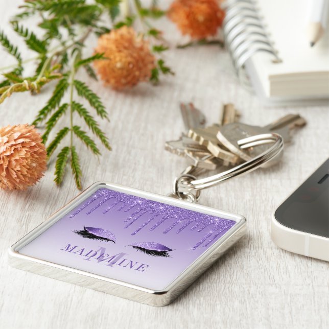 Chaveiro Lâmpadas Luminosas Para Monograma Roxo Moderno E M (Lateral)