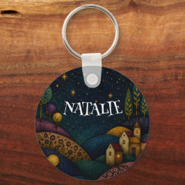 CHAVEIRO LANTERNA PERSONALIZADA SOB UM CÉU ESTRELADO AZUL
