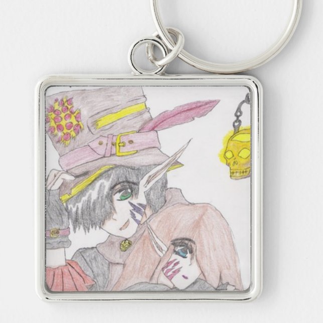 Chaveiro Lápis Colorido Spooky Desenho do Casal de Hallowee (Frente)