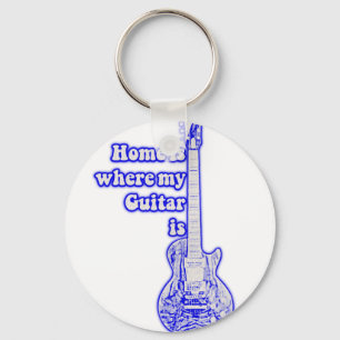 Chaveiro Lar é onde está o meu violão. violão azul vintage