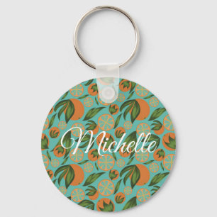 Chaveiro Laranja Aquarela Turquesa Botânica Personalizada