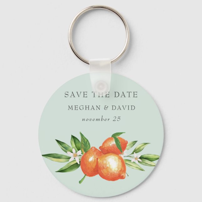 Chaveiro Laranja Blossomo Citrus Botanical Save The Date (Frente)