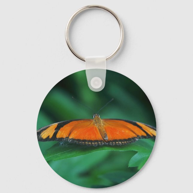 Chaveiro Laranja Brilhante e Borboleta Negra em Folha (Frente)